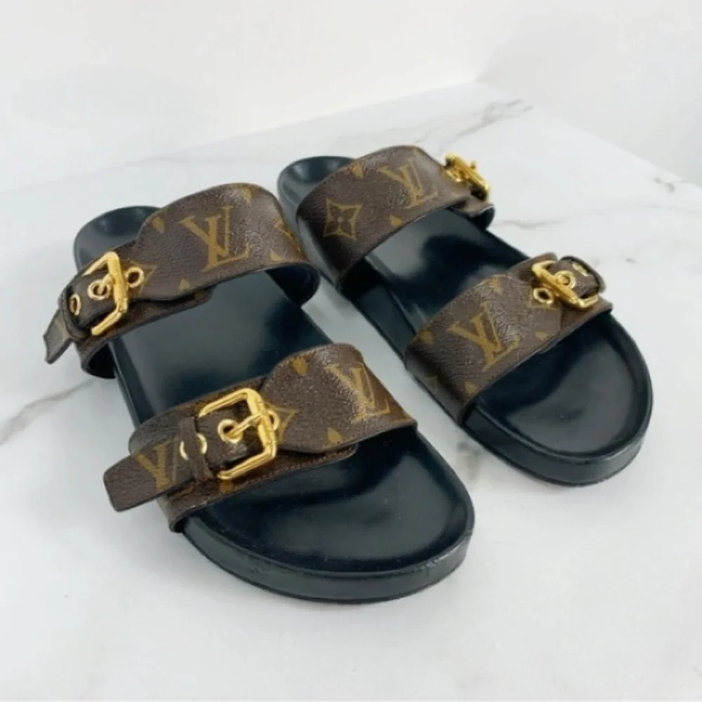 Louis Vuitton Black and Brown Monogram Sandals